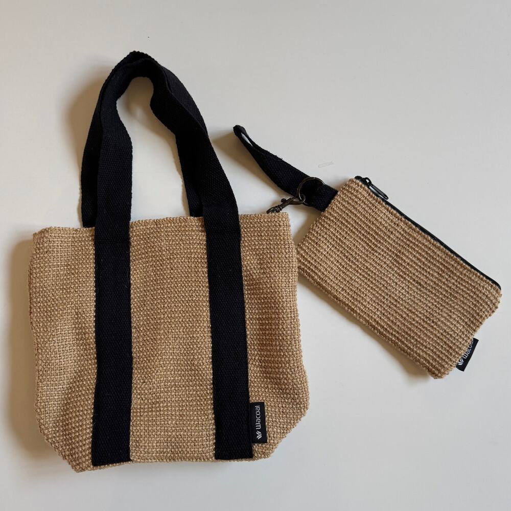 Wacoal Jute Cotton Double Strap Tote Bag Purse Wristlet Pouch NWOT Beach Woven